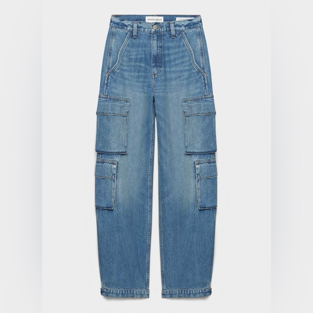 Denim Forum The '90s Millie Hi-Rise Cargo Jean in 5 Yrs Kiss N Tell BIue Size 23 - Picture 15 of 16